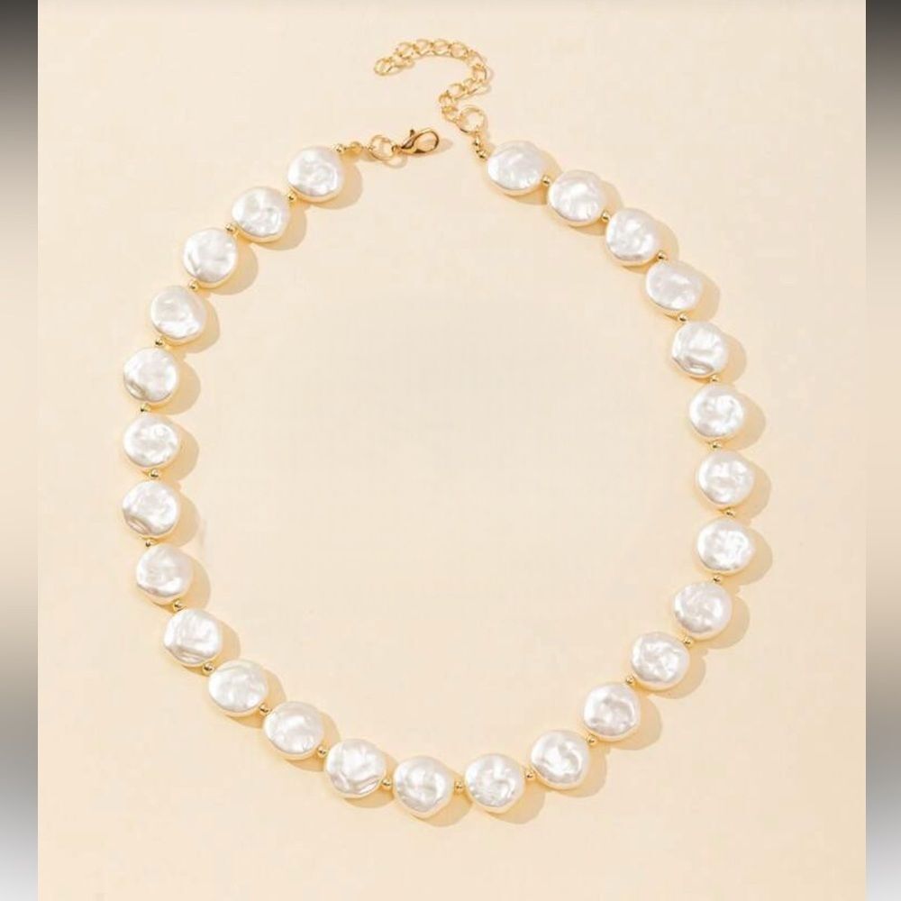 Gold and White Pearl Chain Necklace - Women's Jewelry
